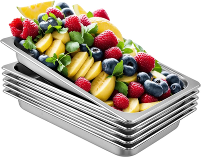 VEVOR 6 Pack Steam Table Pans 20.9 x 12.8 x 2.6 Inch Deep Steam Table Pan Full Size 8.5L Deep Food Container Stainless Steel Oven Tray Hotel Pans Anti-Jam Steam Table Food Pan