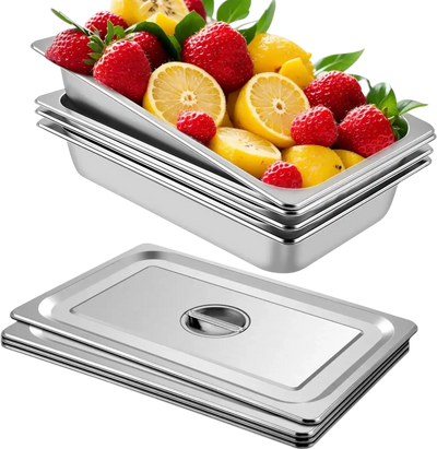 VEVOR 4 Pack Steam Table Pans 20.9 x 12.8 x 3.9 Inch Deep Steam Table Pan Full Size 13L Deep Food Container Stainless Steel Oven Tray Hotel Pans Anti-Jam Steam Table Food Pan