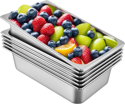 VEVOR 6 Pack Steam Table Pans 20.9 x 12.8 x 5.9 Inch Deep Steam Table Pan Full Size 20.5L Deep Food Container Stainless Steel Oven Tray Hotel Pans Anti-Jam Steam Table Food Pan