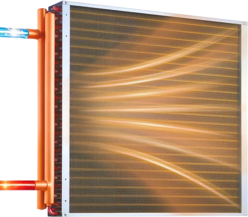 VEVOR Water to Air Heat Exchanger, 24 x 24 in Finned Tube HVAC Heat Exchanger Coil with Copper Tubes & Aluminum Fins, 225K BTU Output for Outdoor Wood Furnace, Hydronic Heating & Cooling Systems