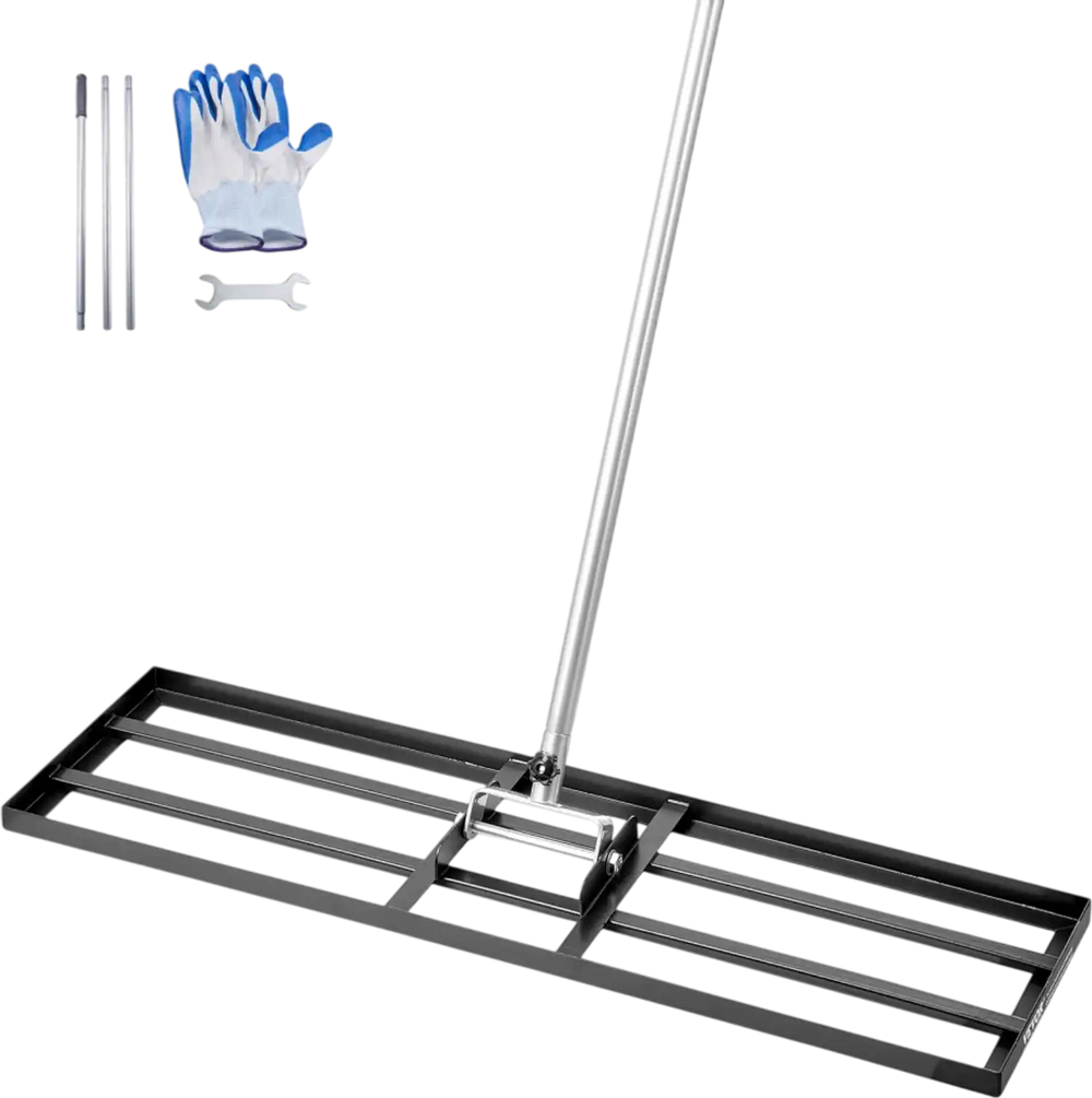 VEVOR Lawn Leveling Rake, Lawn Leveler with 83.9 in Handle, 36x10 in Ground Plate, Rust-Resistant Carbon Steel Soil Leveler, 3 Heights Adjustable, Effort Saving Lawn Leveling Tool for Yard Golf Court