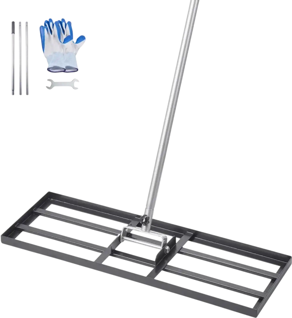 VEVOR Lawn Leveling Rake, Lawn Leveler with 83.9 in Handle, 30x10 in Ground Plate, Rust-Resistant Carbon Steel Soil Leveler, 3 Heights Adjustable, Effort Saving Lawn Leveling Tool for Yard Golf Court