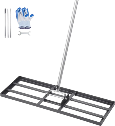 VEVOR Lawn Leveling Rake, Lawn Leveler with 83.9 in Handle, 30x10 in Ground Plate, Rust-Resistant Carbon Steel Soil Leveler, 3 Heights Adjustable, Effort Saving Lawn Leveling Tool for Yard Golf Court