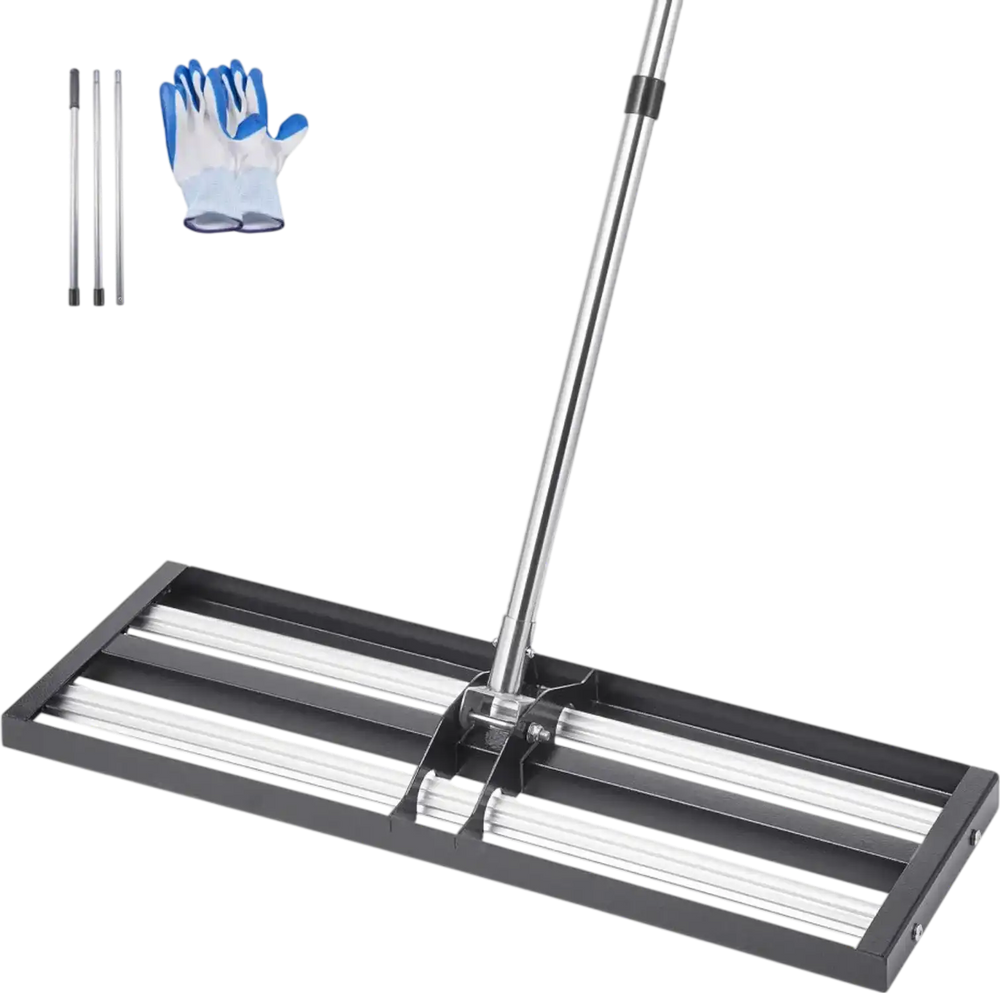 VEVOR Updated Lawn Leveling Rake with Roller, 30" x 10" Stainless Steel Lawn Leveler with 83.9" Adjustable Handle, Heavy Duty Yard Leveling Rake, Effort Saving Lawn Leveling Tool for Yard Golf Court