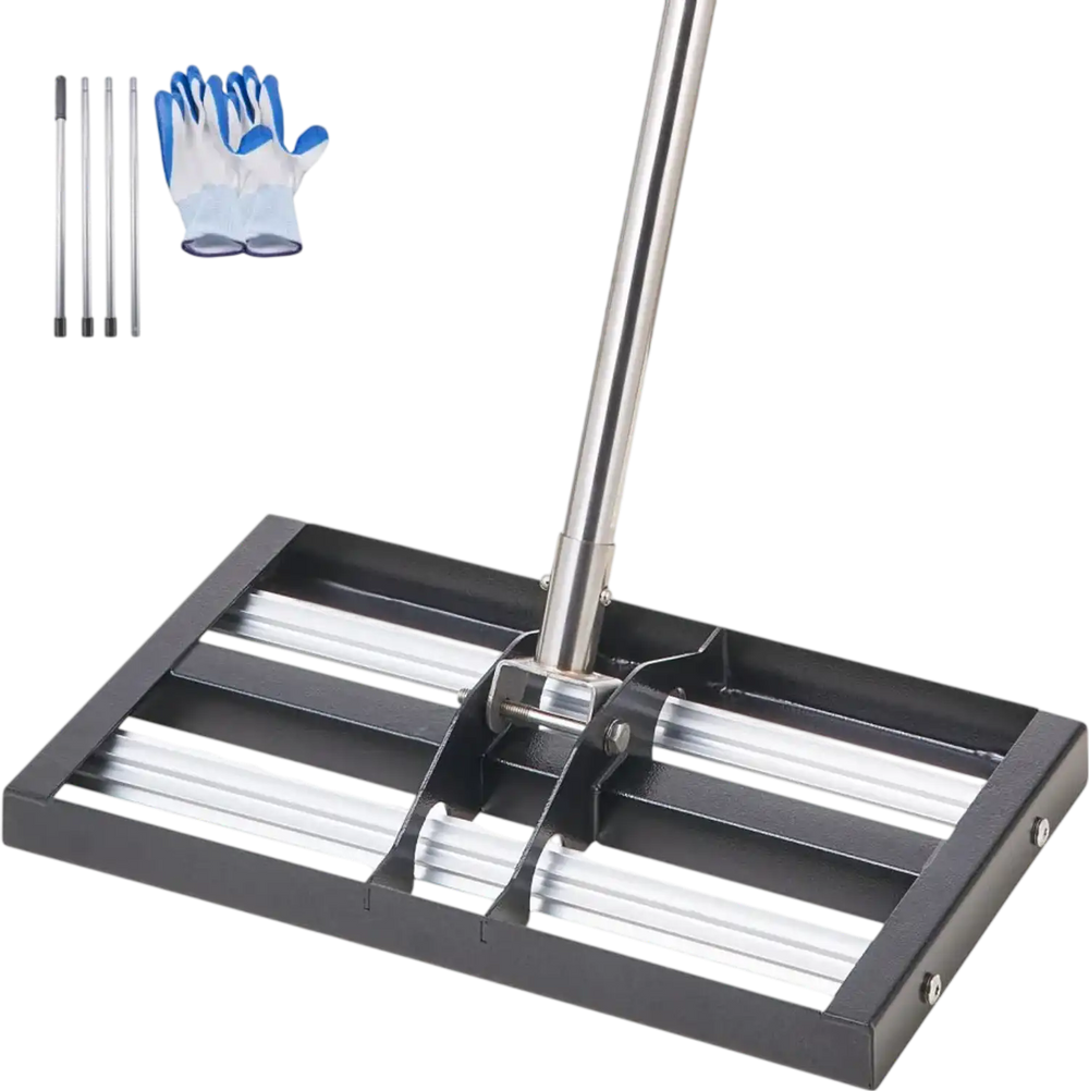 VEVOR Updated Lawn Leveling Rake with Roller, 17" x 10" Stainless Steel Lawn Leveler with 63.4" Adjustable Handle, Heavy Duty Yard Leveling Rake, Effort Saving Lawn Leveling Tool for Yard Golf Court