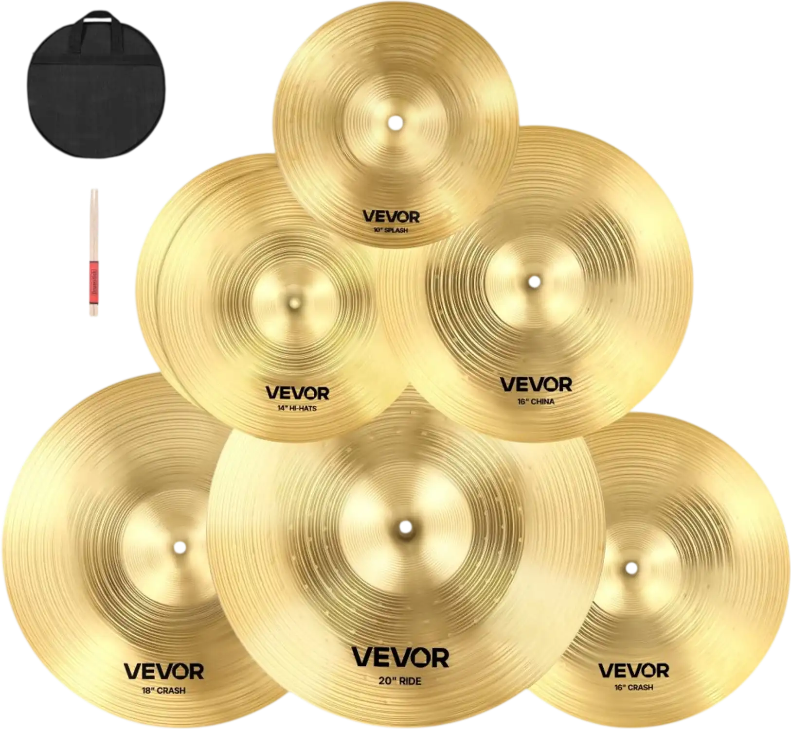 Vevor Cymbal Set 6-Piece Alloy Drum Cymbal Pack 10