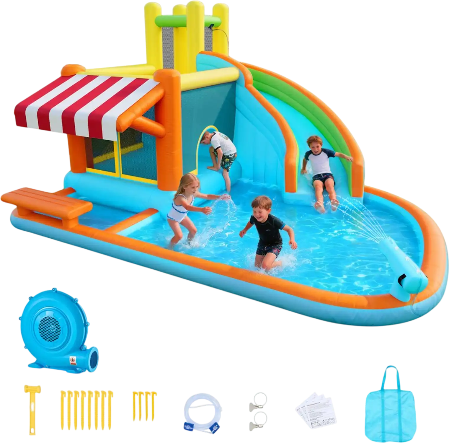 Vevor Inflatable Bounce House Water Slide with Splash Pool & Pretend Market Booth 14.9' x 12.8' x 7.8' New