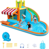 VEVOR Inflatable Bounce House, 14.9 x 12.8 x 7.8 ft Inflatable Bounce House Water Slide, Bouncer Castle with Castle Bounces, Tall Slide, Splash Pool & Pretend Market Booth, for 3 to 4 Kids Ages 3 to 8