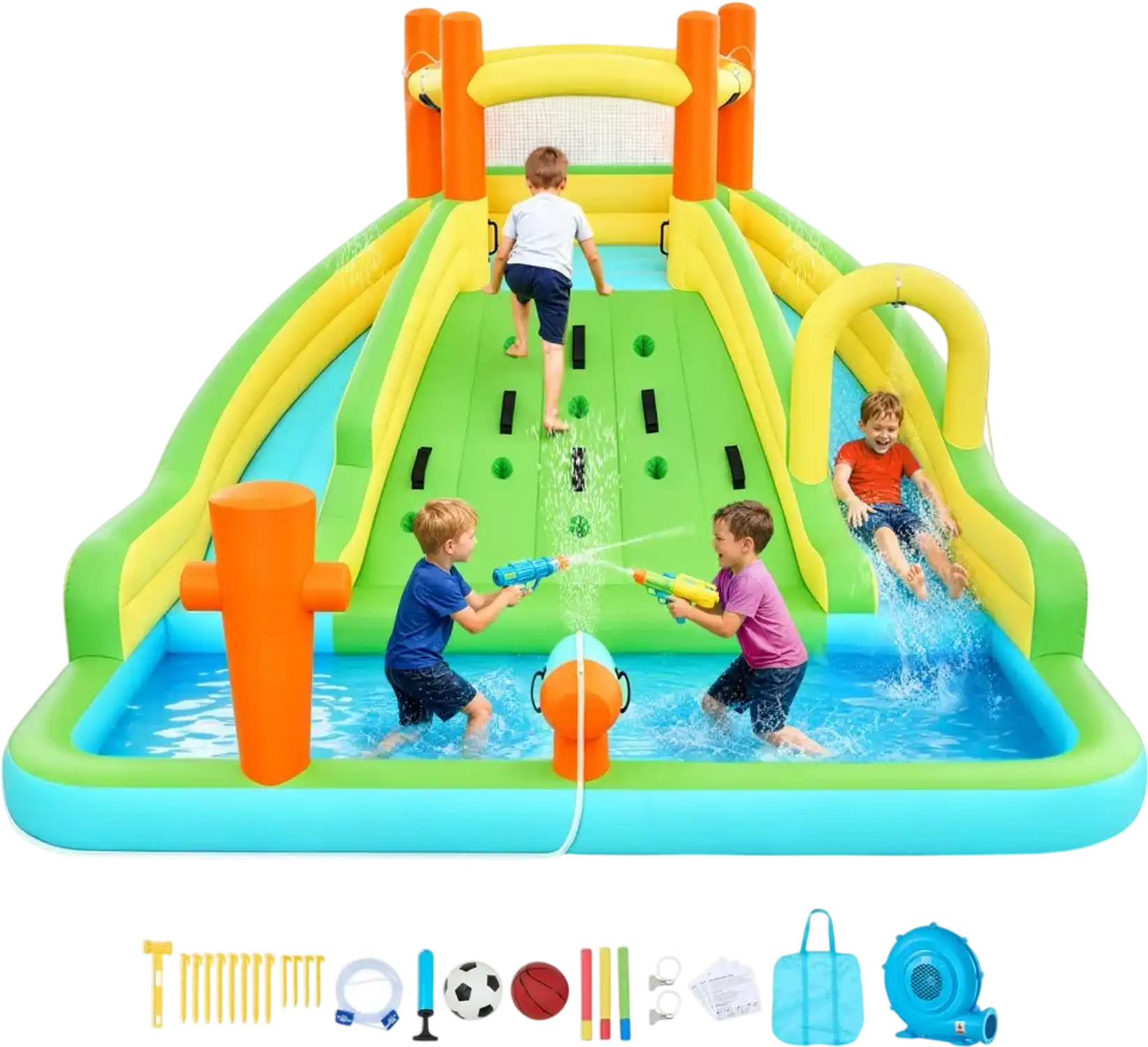 Vevor Inflatable Bounce House Water Slide with Climbing Wall Double Slides Splash Pool & Mini Soccer New