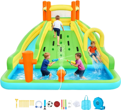 Vevor Inflatable Bounce House Water Slide with Climbing Wall Double Slides Splash Pool & Mini Soccer New