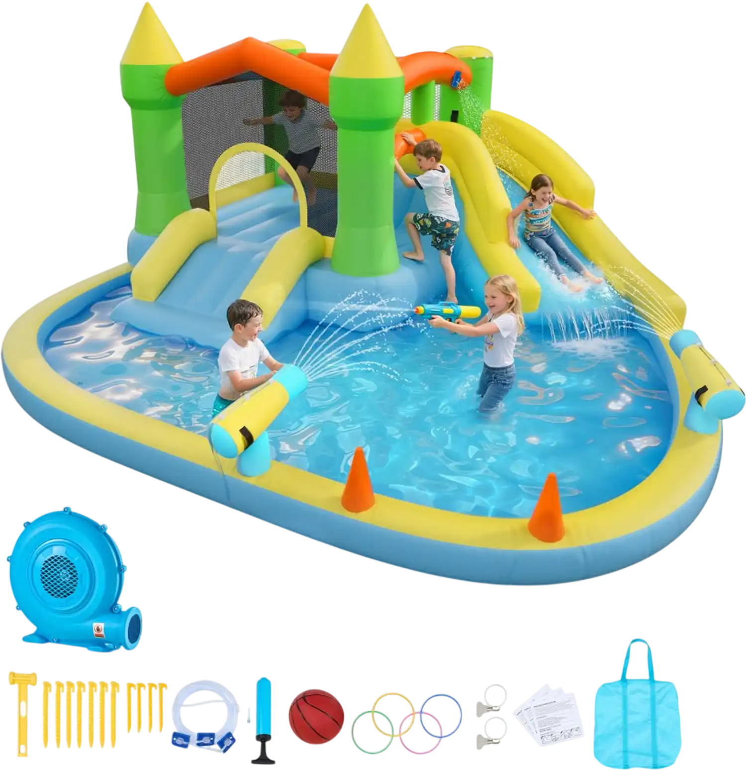 Vevor Inflatable Bounce House Water Slide Castle with Splash Pool & Basketball Hoop New
