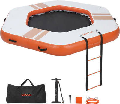 VEVOR Inflatable Floating Dock, 8.5x8.5 FT Inflatable Dock Platform, Non-Slip Water Mat with Portable Carrying Bag & Detachable Ladder, Floating Water Platform Island Raft for Pool Beach Ocean, Orange