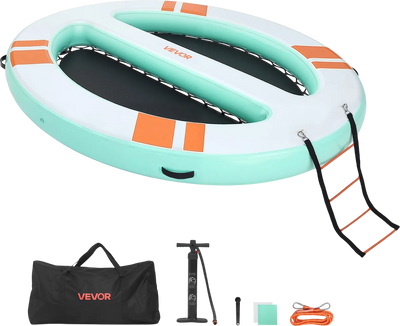 VEVOR Inflatable Floating Dock, 10x8 FT Round Inflatable Dock Platform, Non-Slip Water Air Mat with Portable Carrying Bag & Detachable Ladder, Floating Water Platform Island Raft for Pool Beach Ocean