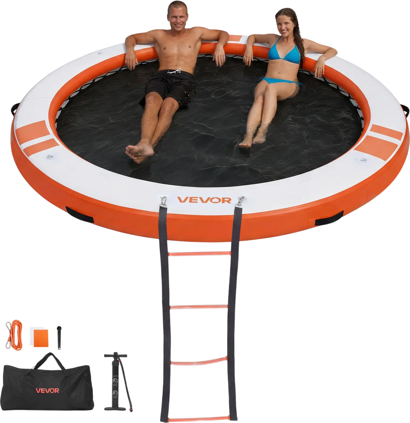 Vevor Inflatable Floating Dock 10 ft Round with Mesh Pool Detachable Ladder New