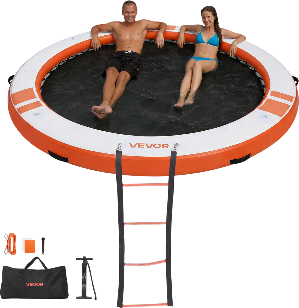 VEVOR Inflatable Floating Dock, 10 FT Inflatable Dock Platform, Non-Slip Water Air Mat with Portable Carrying Bag & Detachable Ladder, Floating Water Platform Island Raft for Pool Beach Ocean, Orange