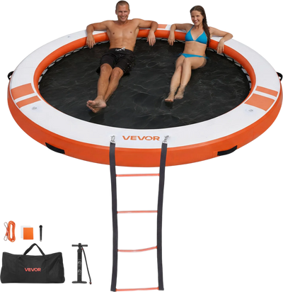 VEVOR Inflatable Floating Dock, 10 FT Inflatable Dock Platform, Non-Slip Water Air Mat with Portable Carrying Bag & Detachable Ladder, Floating Water Platform Island Raft for Pool Beach Ocean, Orange