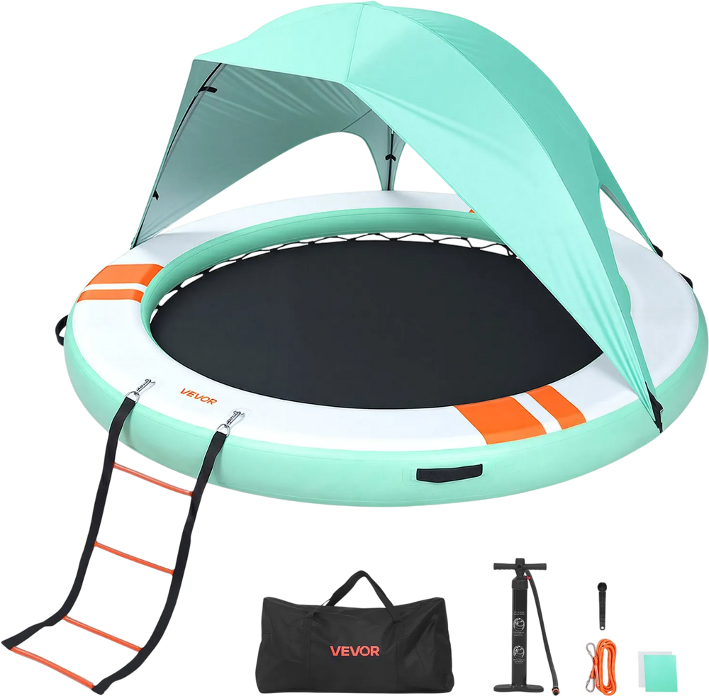 VEVOR Inflatable Floating Dock, 10FT Round Inflatable Dock Platform, Non-Slip Water Floating Mat with Portable Carrying Bag & Detachable Ladder, Platform Island Raft for Pool Beach Ocean