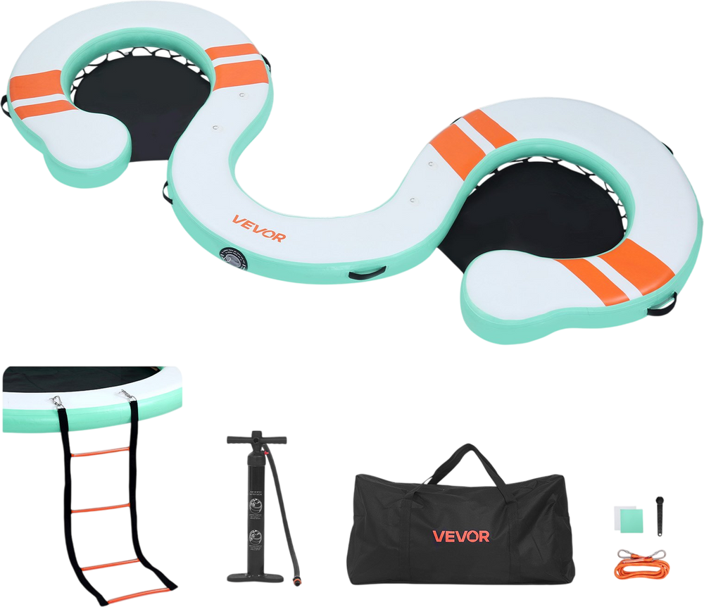 VEVOR Inflatable Floating Dock, 15 x 6 FT Inflatable Dock Platform, Non-Slip Water Air Mat with Portable Carrying Bag and Detachable Ladder, Floating Water Platform Island Raft for Pool Beach Ocean