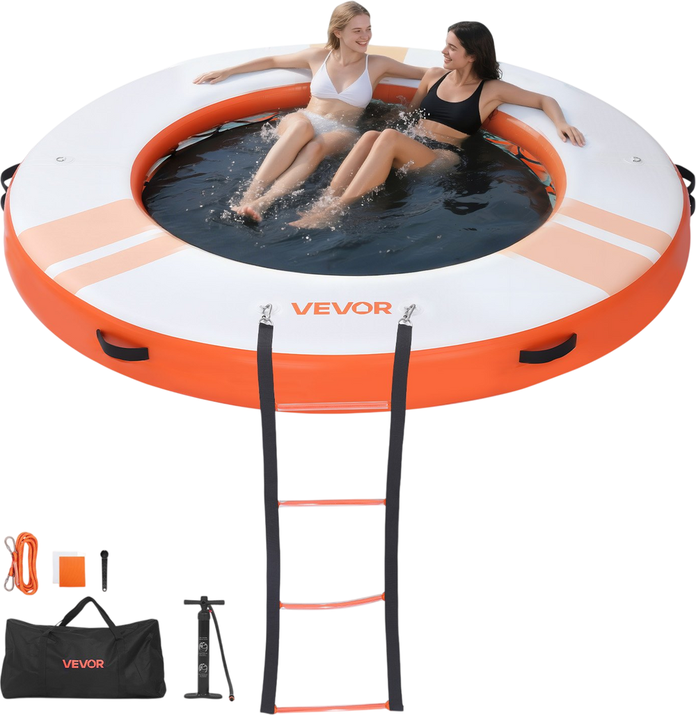 VEVOR Inflatable Floating Dock, 8 FT Inflatable Dock Platform, Non-Slip Water Air Mat with Portable Carrying Bag and Detachable Ladder, Floating Water Platform Island Raft for Pool Beach Ocean, Orange