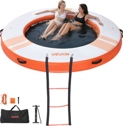 VEVOR Inflatable Floating Dock, 8 FT Inflatable Dock Platform, Non-Slip Water Air Mat with Portable Carrying Bag and Detachable Ladder, Floating Water Platform Island Raft for Pool Beach Ocean, Orange