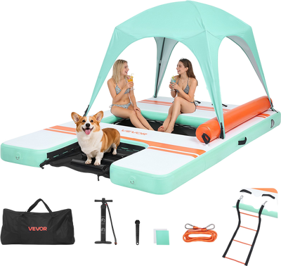 VEVOR Inflatable Floating Dock, 10 x 6 FT Inflatable Dock Platform, Non-Slip Water Air Mat with Portable Carrying Bag and Detachable Ladder, Floating Water Platform Island Raft for Pool Beach Ocean