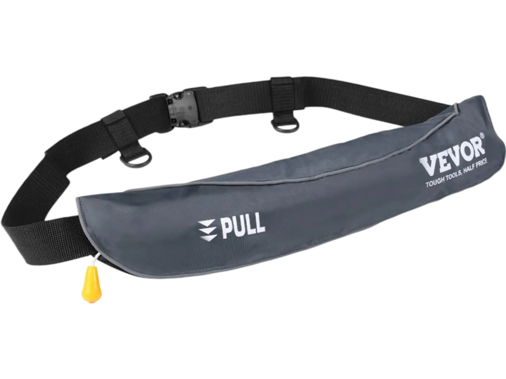 VEVOR Manual Inflatable Belt Pack for Adults, 105N Buoyancy, Over 80 Pounds and Up to 59 in Waist Adjustable, Inflatable PFD Waist for SUP Paddelboarding, Kayaking, Gray (CO2 Cylinder Not Included)