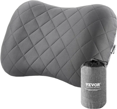 VEVOR Inflatable Camping Pillow, 5-Inch Thickened Travel Pillow, Soft Backpacking Pillows with Removable & Washable Cover, Storage Bag, Lightweight and Portable for Camping, Air Travel, Hiking, Office