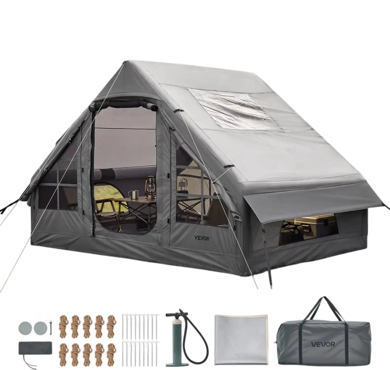 Vevor Tent Inflatable Camping Tent 2-4 Person Gray Waterproof Glamping Air House with Pump New