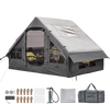 VEVOR Inflatable Tent for Camping 2-4 Person Blow Up Tent with Pump Gray, for Family Outdoor Glamping, Waterproof 420D Oxford, Easy Setup Air House with Skylight, Stove Jack, Mesh Windows & Carry Bag