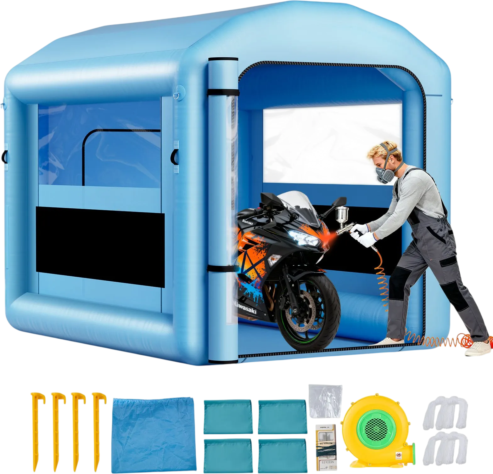 Vevor Inflatable Paint Booth 9.8 x 8.2 x 8.2 ft. Dome Roof with Air Filter System 550W Blower New