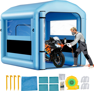 VEVOR Inflatable Paint Booth, 9.84 x 8.2 x 8.2 ft, Inflatable Spray Booth with 550W Powerful Blower and Air Filter System, Round Roof with Light Hook, for Painting Bicycle, Motorcycle, and Furniture