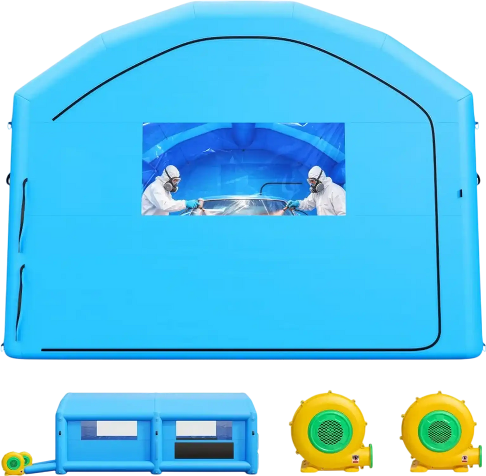 VEVOR Inflatable Paint Booth, 23 x 13 x 9 ft, Portable Spray Booth with 480W+750W Blowers and Large Filter Cotton, Arched Roof Blow Up Painting Tent for Mid-Size Pickup Truck, Large Furniture, Blue