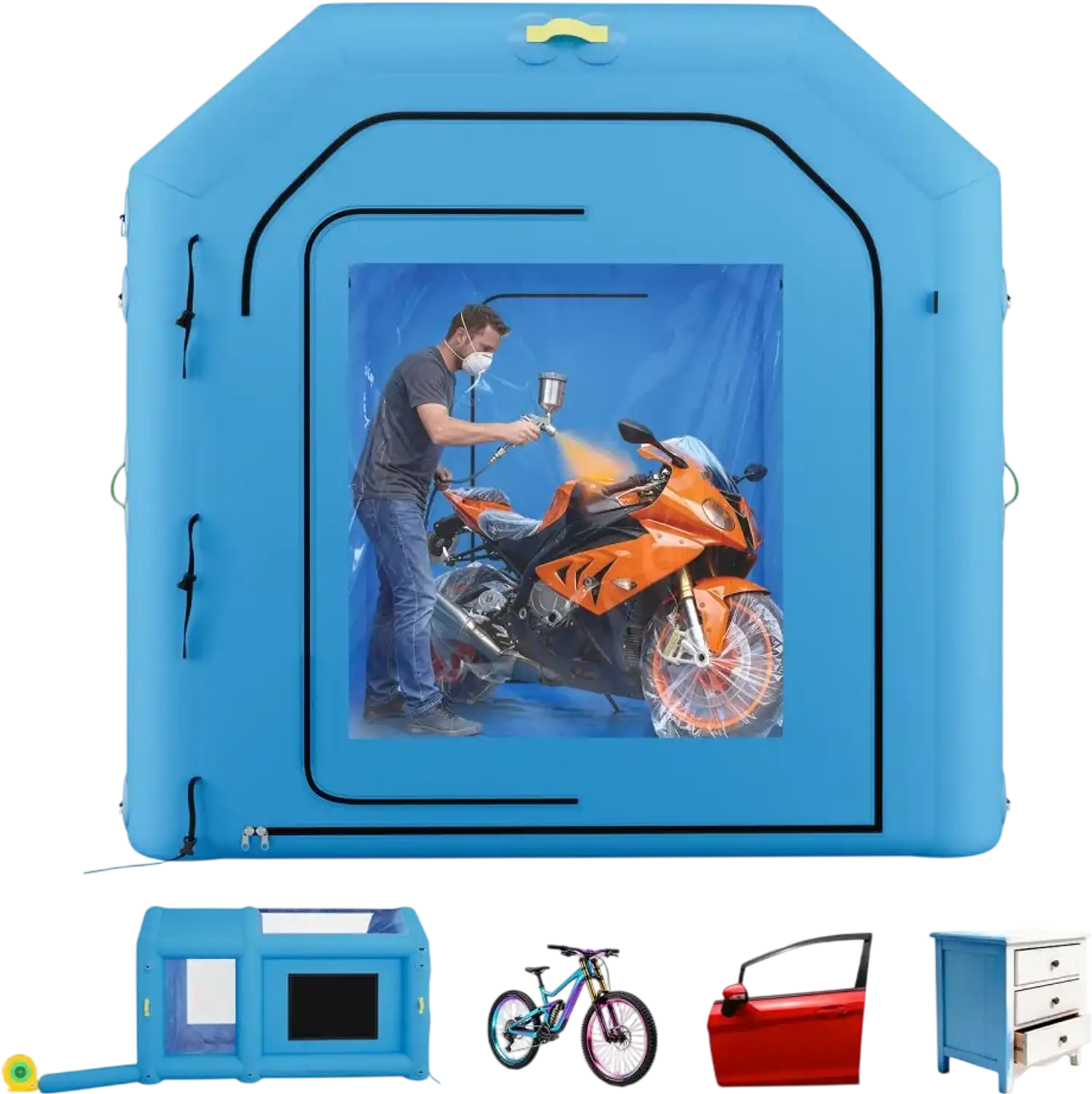Vevor Inflatable Paint Booth 13.1' x 8.2' x 8.2' Portable Spray Booth for Bike Motorcycle and Small Furniture Blue New