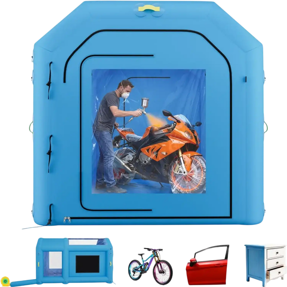 VEVOR Inflatable Paint Booth, 13.1 x 8.2 x 8.2 ft, Portable Spray Booth with 750W Powerful Blower and Large Filter Cotton, Blow Up Painting Tent for Bike, Motorcycle, and Small Furniture, Blue