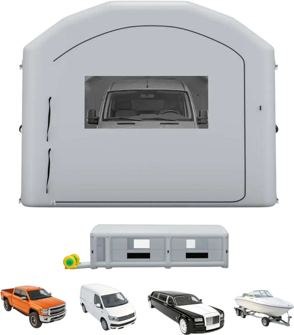 VEVOR Inflatable Paint Booth, 39 x 16 x 13 ft, Portable Spray Booth with 950W+1100W Blowers, Large Filter Cotton, Changing Area, Arched Roof Painting Tent for Heavy-Duty Pickup Truck and Van, Gray