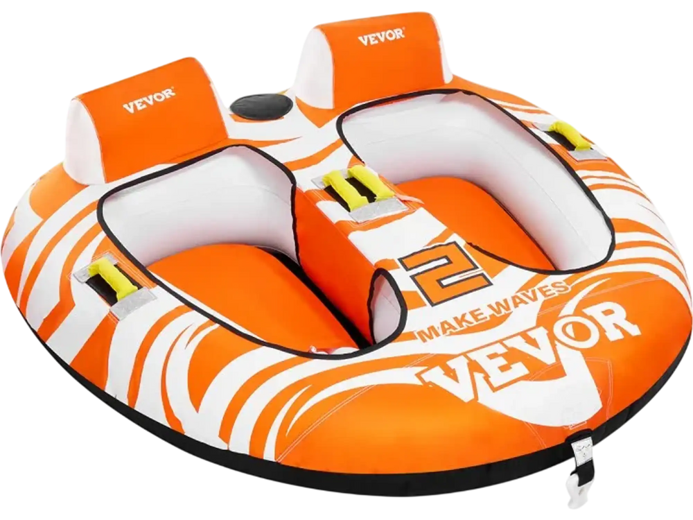 VEVOR Towable Tubes for Boating 2 Person, Inflatable Boat Tubes and Towables with 2 Cockpits, 340lbs Water Sport Tubes for Boat to Pull - with 840D Full Nylon Cover, Padded Grab Handles & Safety Valve