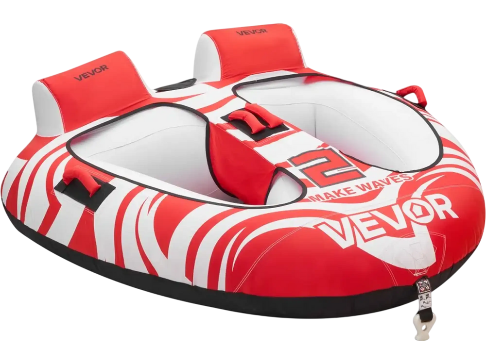 VEVOR Towable Tubes for Boating, 2-Rider Inflatable Boat Tubes and Towables, 340 lbs Capacity Water Sport Tubes for Boat to Pull - with 2 Cockpits, Full Nylon Cover, Padded Grab Handles & Safety Valve