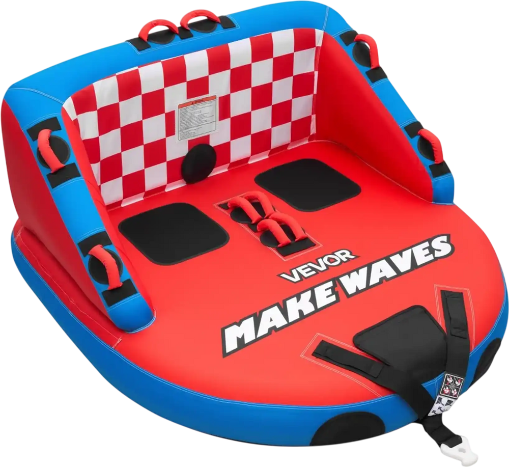 VEVOR Towable Tubes for Boating, 2-Rider Inflatable Towable Tube for Boat to Pull, 340 lbs Capacity Water Sports Boating Tubes - with Full Nylon Cover, Dual Tow Points, Safety Valve & Padded Handles
