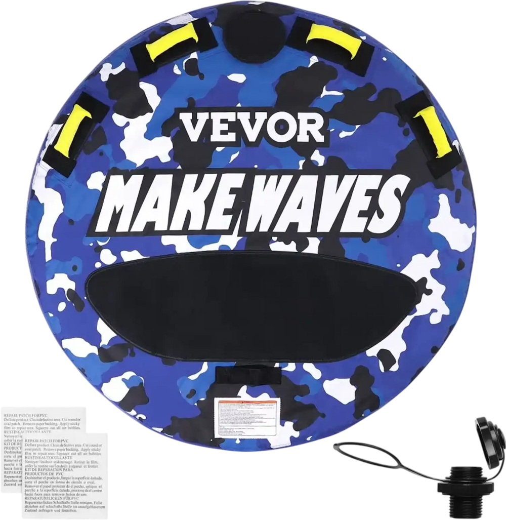 VEVOR Towable Tube for Boating, 340 lbs, 1-2 Riders Inflatable Boat Tubes and Towables, 51.8" Round Water Sport Towable Tube for Boat to Pull, Full Nylon Cover, EVA Grab Handles and Speed Safety Valve