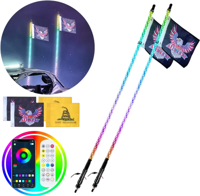 Vevor Whip Lights 2 PCS 4' RGB Spiral LED with Remote App Control New