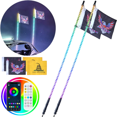 Vevor Whip Light 2-Pc 5' RGB Spiral LED Light Kit with App & RF Remote New