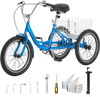 VEVOR Adult Tricycle 20 inch Trike for Adult 3 Wheel Cruiser Bike, with Cargo Basket, Adjustable Seat, and Double-Wall Wheel Rims, Carbon Steel Shopping Picnic Tricycles for Women, Men, Seniors