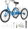 VEVOR Adult Tricycle 24 inch Trike for Adult 3 Wheel Cruiser Bike, with Cargo Basket, Adjustable Seat, and Double-Wall Wheel Rims, Carbon Steel Shopping Picnic Tricycles for Women, Men, Seniors