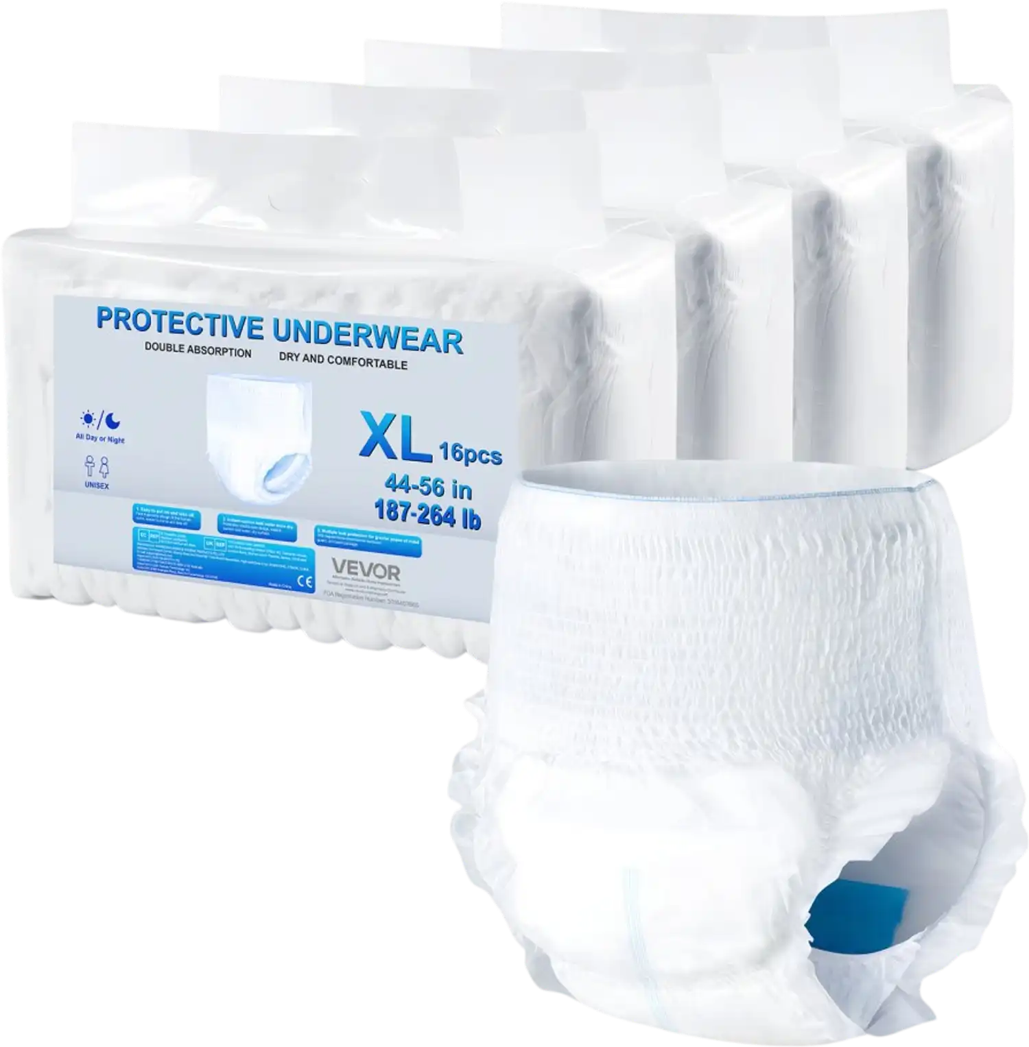 Vevor Protective Underwear Adult Incontinence Underwear XL 64 Count New