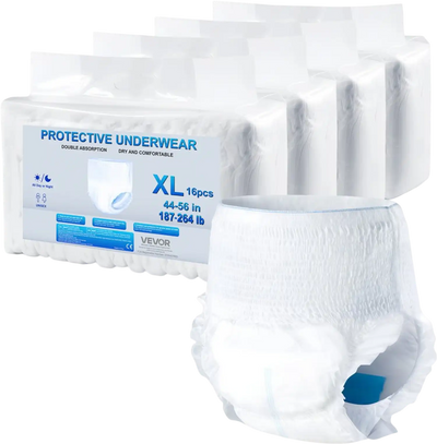 VEVOR Adult Incontinence Underwear, High Absorbent Protective Underwear for Men & Women, Disposable Adult Pull-ups Diaper with Leakproof Leg Cuff & Wetness Indicator - XL Size, 64 Count (4 Pack of 16)