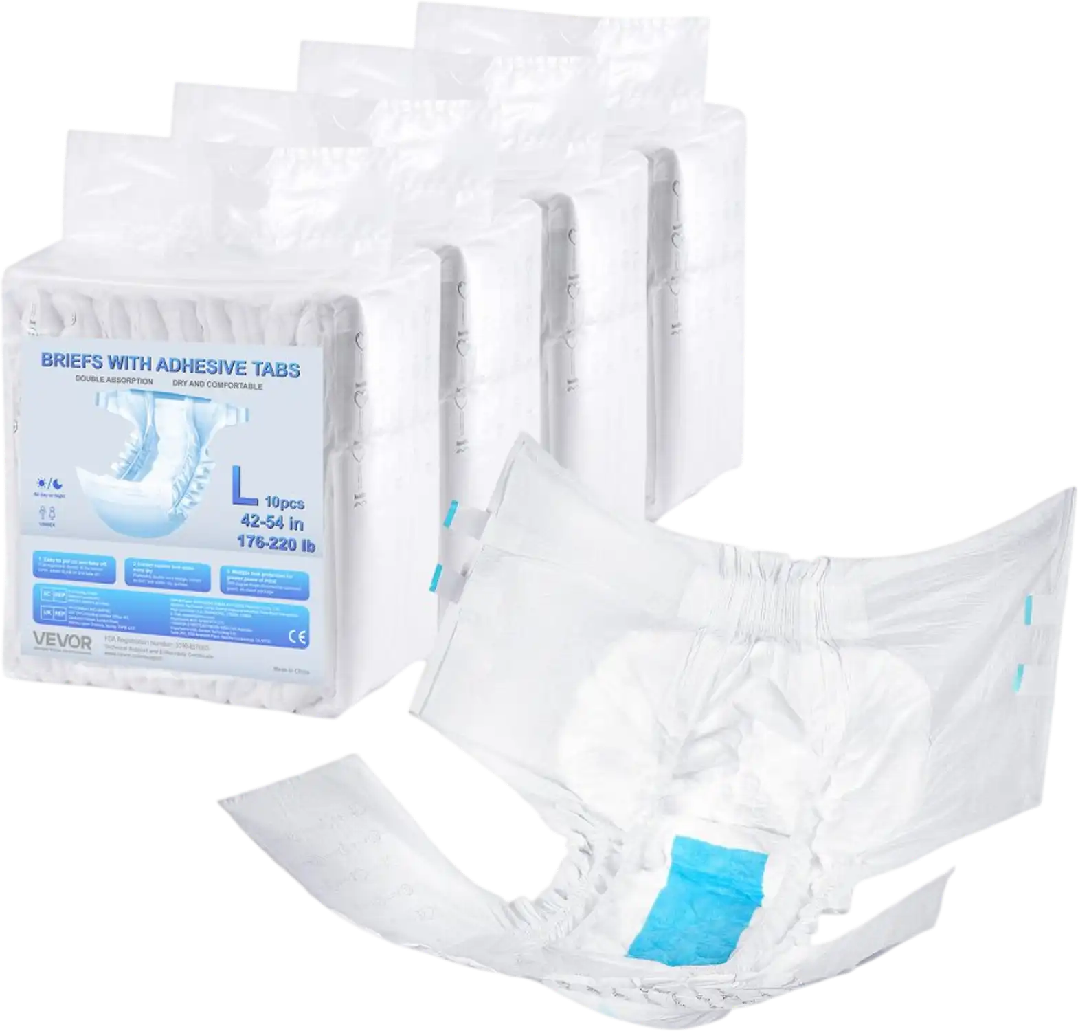 Vevor Briefs Adult Incontinence Tabs L Size 40 Count New