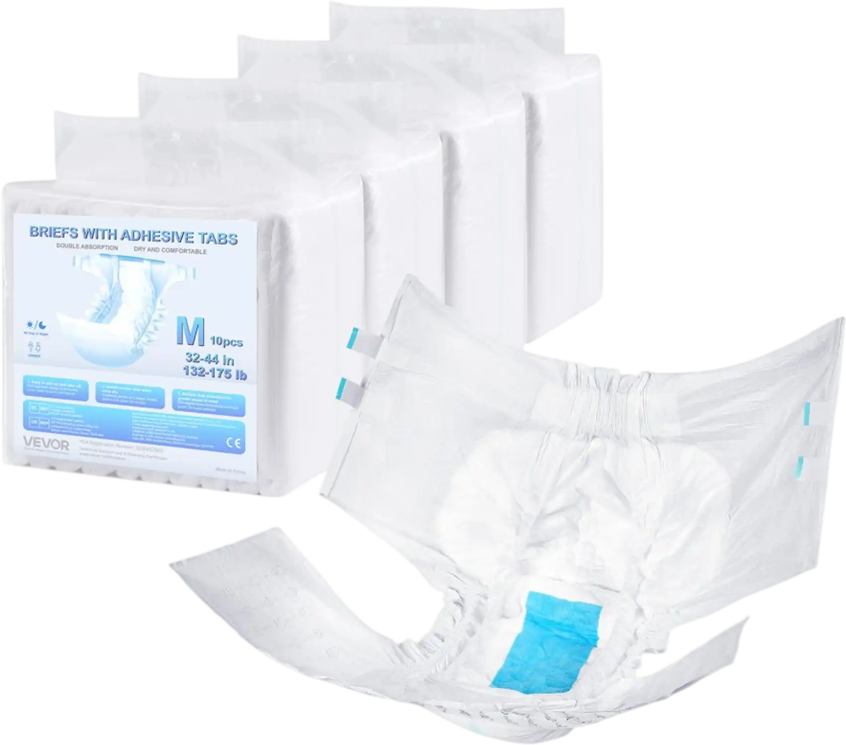 Vevor Briefs Adult Incontinence Briefs with Adhesive Tabs M Size 40 Count New