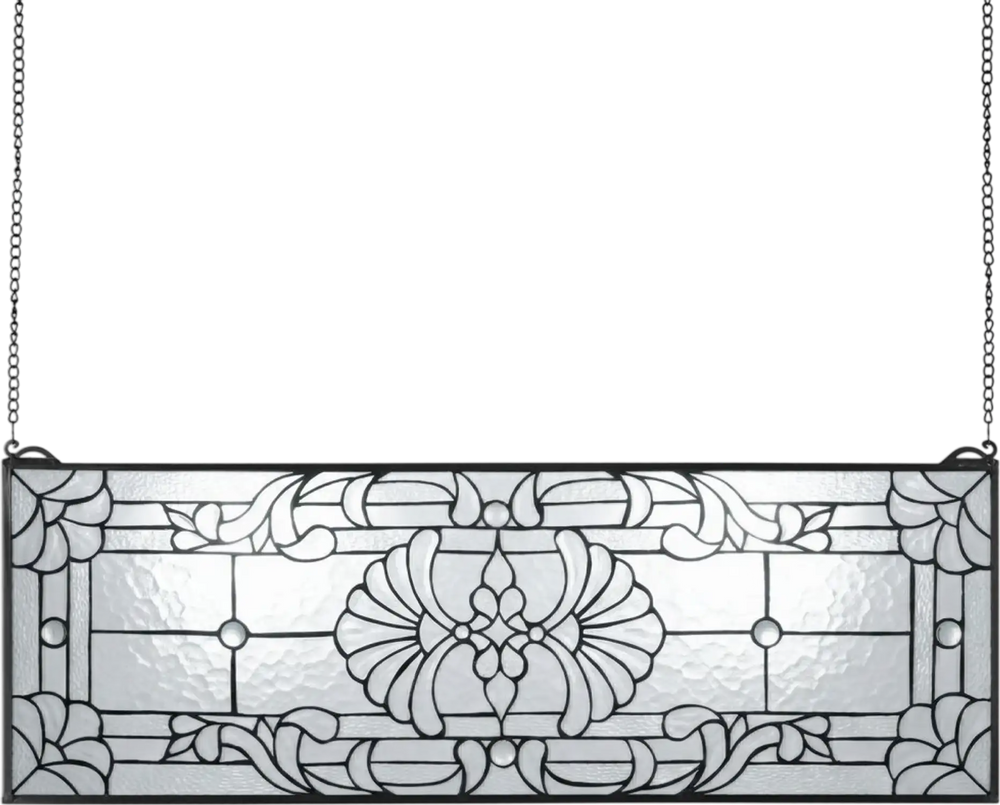 VEVOR Stained Glass Window Panel, 35.2" x 13" Tiffany Style Hanging Transom Window Panel with Chain, Large Horizontal Rectangle Stain Glass, Vintage Traditional Art Handcrafts for Kitchen Home Decor