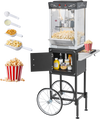 VEVOR Popcorn Machine with Cart, 8oz Stainless Steel Kettle, 800W Commercial Popcorn Maker, 48 Cups per Batch Theater Style Popper, with 2-Button Control Glass Wall PC Door 1 Scoop 3 Spoons, Black