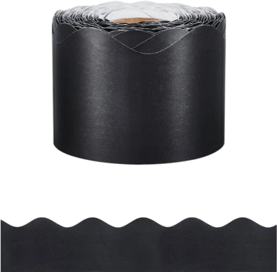 VEVOR Bulletin Board Border, 65.6 Feet Rolled Border Trim, Scalloped Bulletin Board Paper with Wavy Line Design, Classroom Border for Bulletin Board, School, Classroom, and Locker Decoration, Black